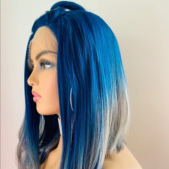 Angled Blue Grey 13x2.5 Synthetic Lace Front Wig - Picture 10 of 12